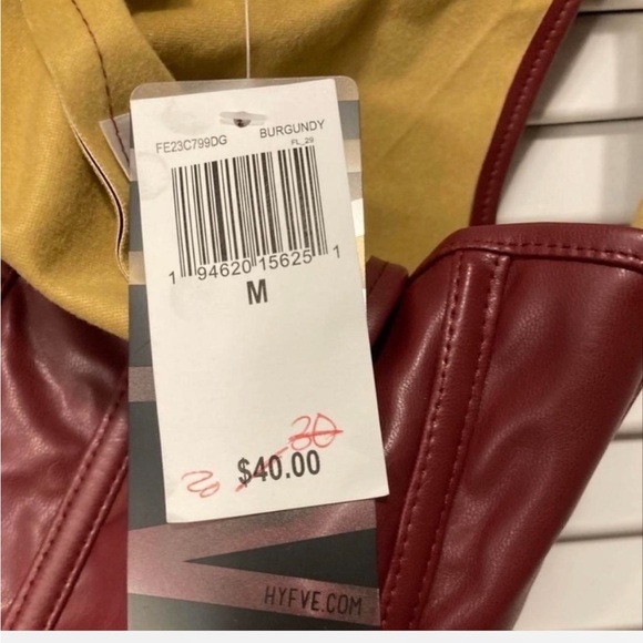 Hyfve Burgundy Red Silver Zippered up Leather interior Crop Top. - Picture 5 of 5